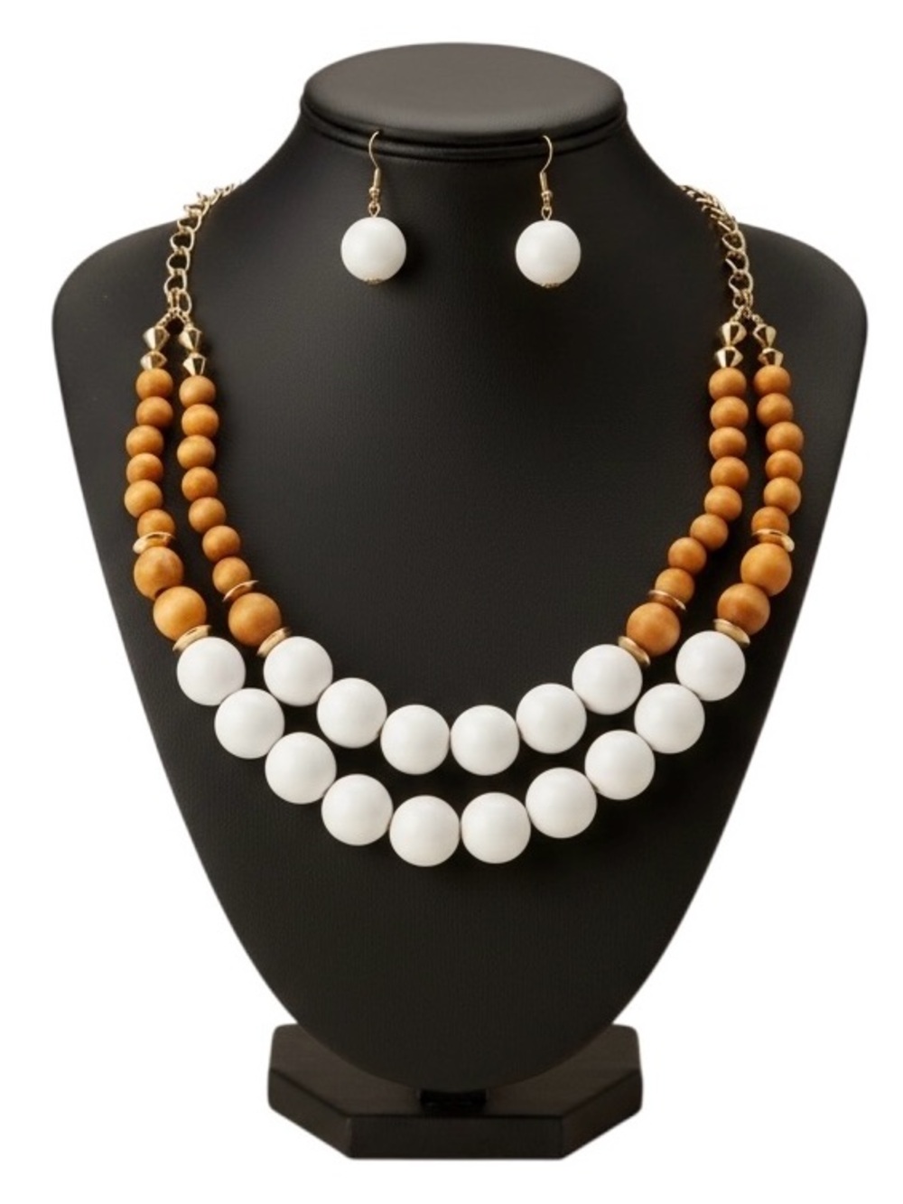 (NWT) Wooden Bead Layered Necklace Set